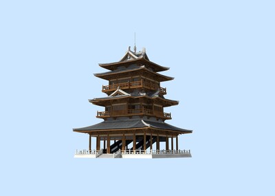 古建筑   精细模型   阁楼   三层古建   木阁楼