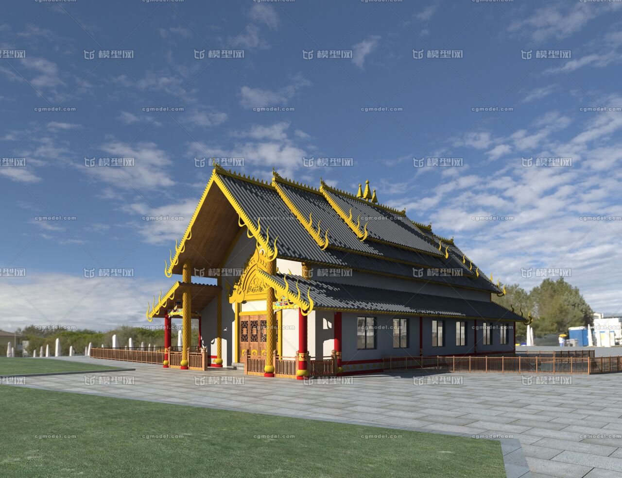 傣族风格寺庙_guomoa作品_建筑公共设施_cg模型网