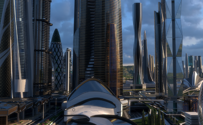 大型未来城市,cbd,超写实科技未来城市,商业区,办公楼,高层,大楼,中央