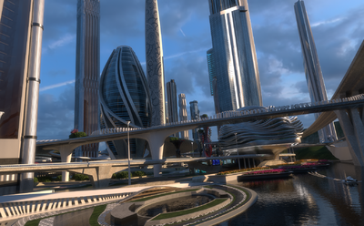 大型未来城市,cbd,超写实科技未来城市,商业区,办公楼,高层,大楼,中央