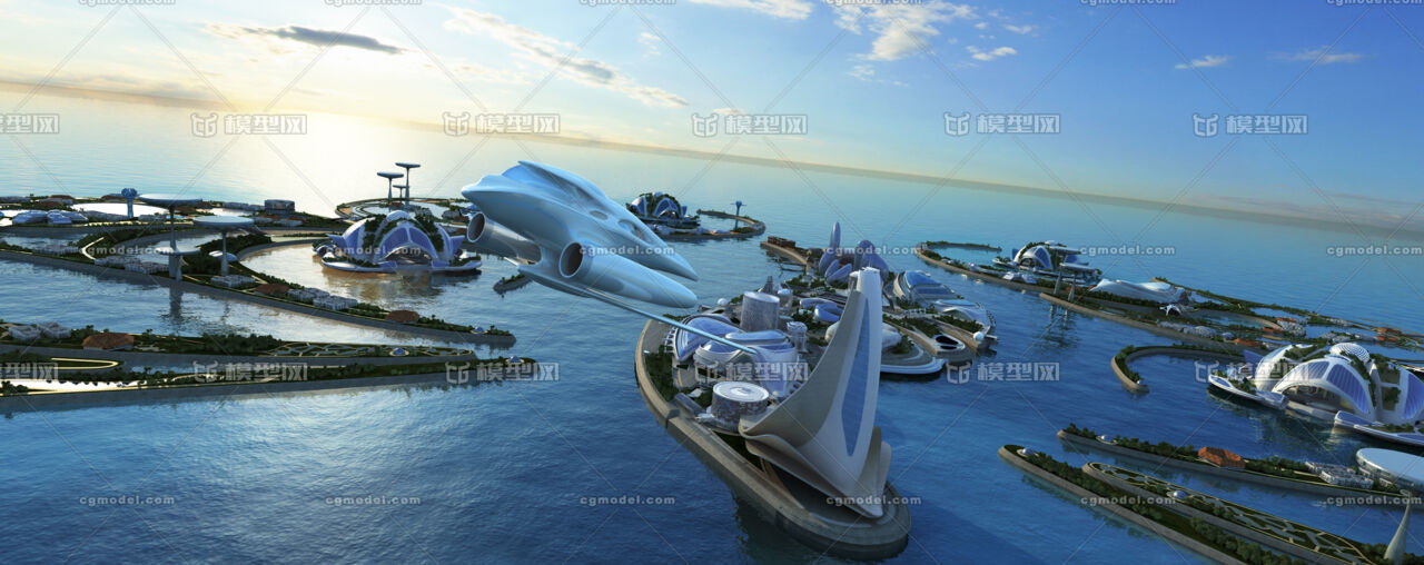 未来城市科幻场景未来海上公园