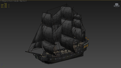 手绘低模写实加勒比海盗黑珍珠号船