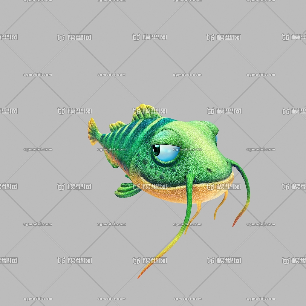 绑定好的卡通鱼地鲶鱼捕鱼手游鱼可爱的鱼带三套调好的动画-CG模型网 