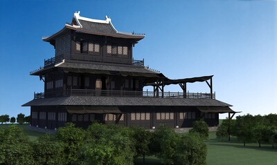 古代三层建筑 中国风建筑 古代宅院 中国古代院落 大宅子 历模型-历史建筑模型库-Maya(.ma/.mb)模型下载-cg模型网