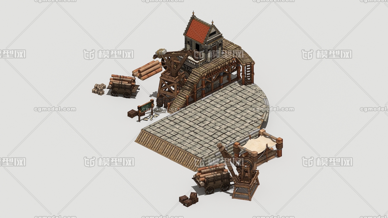 三渲二古代建筑建造过程模型可游戏可影视模型-历史建筑模型库-3ds Max(.max)模型下载-cg模型网