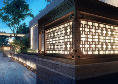 新中式夜景照壁形象墙园林景观