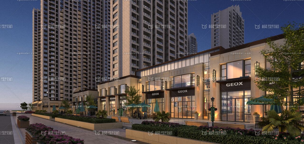 二层商业,写实商业夜景,二层建筑,住宅沿街商业