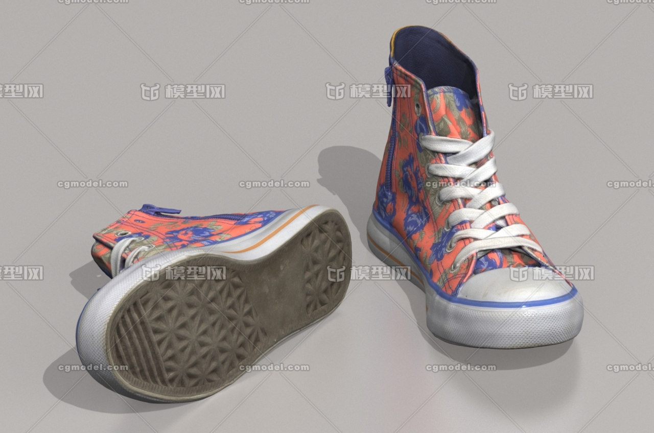 高帮帆布鞋 休闲鞋 鞋_逍遥@笑笑作品_生活用具穿戴服饰_cg模型网