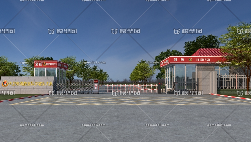 消防队门房 大门 消防岗楼 门禁 起落杆 电动伸缩门 入口