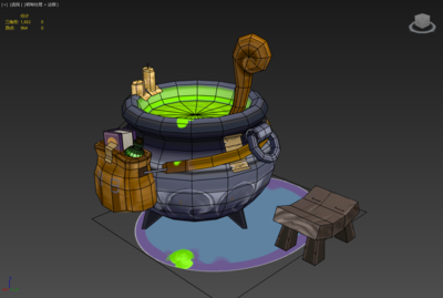 q版炼丹炉 游戏捣药锅 手绘场景道具