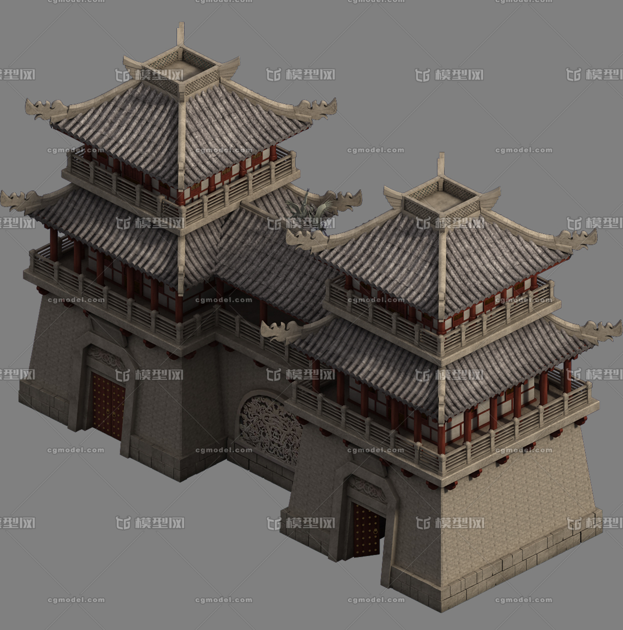 高精度古建筑城门楼城墙古城墙凤凰古楼阁楼 Cg模型网 Cgmodel 三维设计师交流互动平台 专注多品类3d模型下载 原创作品分享 软件学习