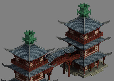 木制阁楼 古建筑 古城墙 红漆木_itsbox作品_建筑历史建筑_cg模型网