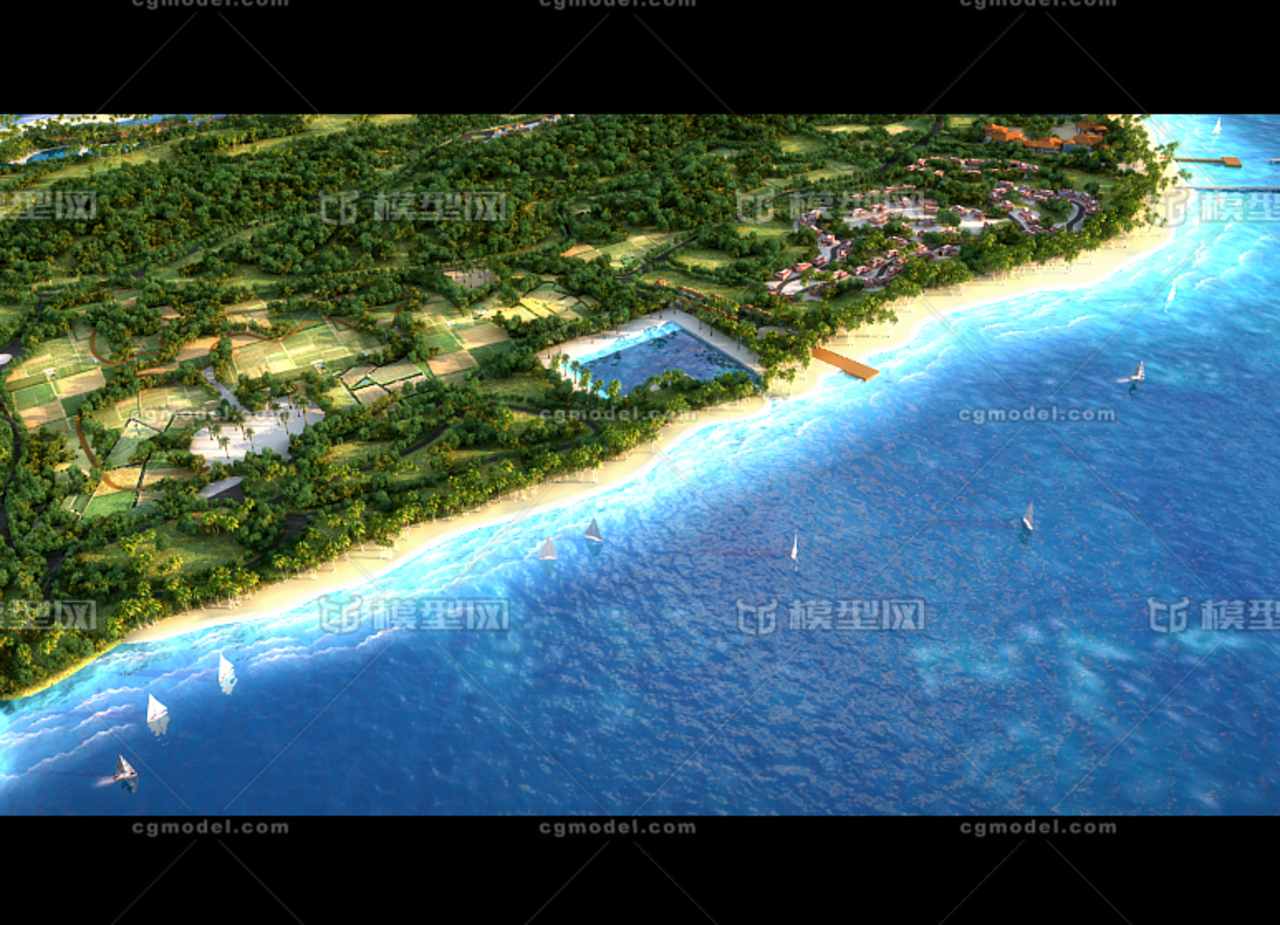 岛屿 沙滩 海岸线 度假村 动画 _cow123boy作品_场景自然场景_cg模型