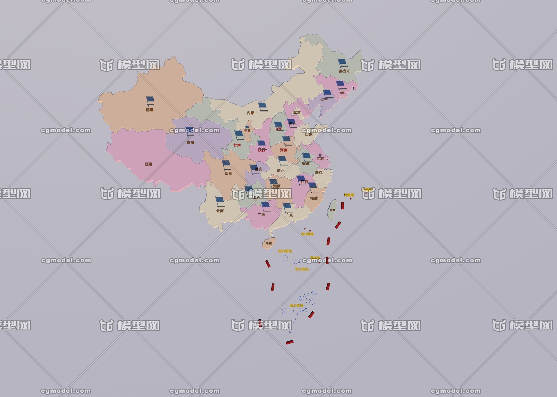 中国地图板块 中国地图政区划分 完整的中国陆地地图 带一个镜头动画