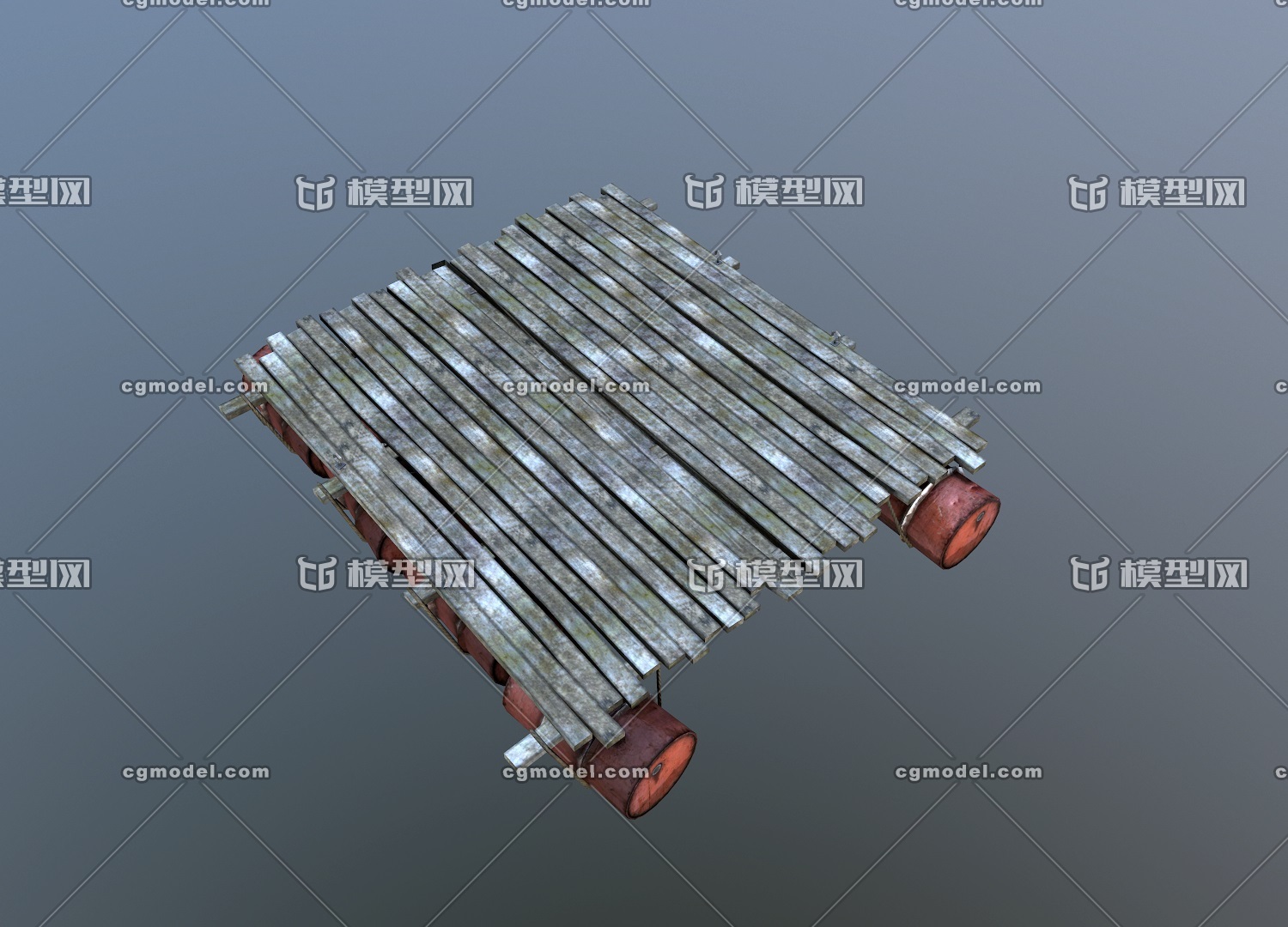 简易木船 平底船模型-货运船模型库-FBX(.fbx)模型下载-cg模型网