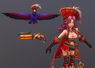 手绘 卡通 q版 女海盗 海贼 性感女船长 鹦鹉 加勒比海盗 女海员 美女