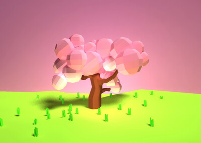 low poly 低多边形 樱花树_996338313作品_石头植物树木_cg模型网
