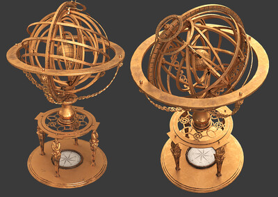 pbr次世代 星象仪 天文仪器 地球仪 浑天仪 六分仪 刻度 黄金罗盘