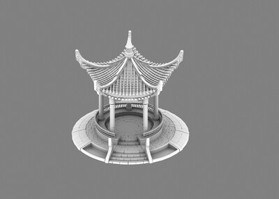 高精度五角亭,凉亭,古代古典亭子,高模写实.