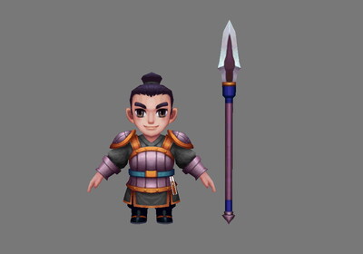 卡通小兵,男战士,长矛守卫,卫兵,士兵