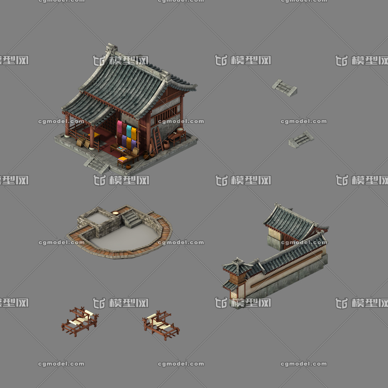 古代布匹纺织坊 染布坊模型-历史建筑模型库-3ds Max(.max)模型下载-cg模型网