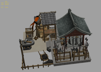 古代锻造铺 兵器铺模型-历史建筑模型库-3ds Max(.max)模型下载-cg模型网