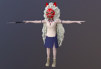 幽灵公主  珊   电影女主角  手绘 动画角色  白狼神