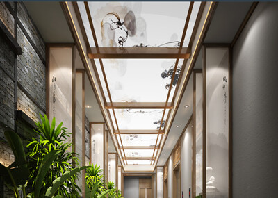 中式走廊新中式电梯厅电梯厅