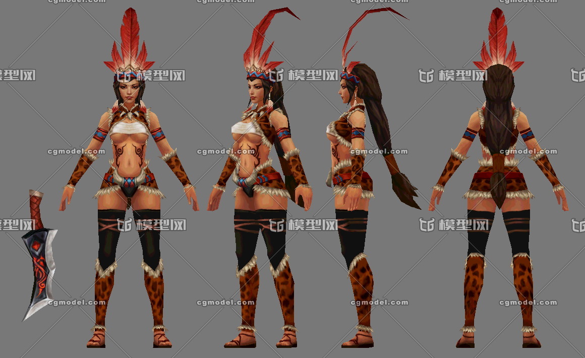 祝融 部落勇士 女野人 女酋长 女战士三国武将 古代女人 兽皮 羽毛