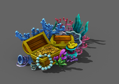 珊瑚堆海底珊瑚珠宝箱