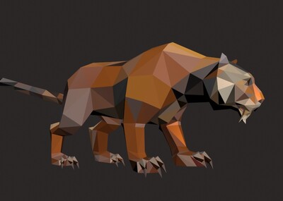 lowpoly低面老虎,多边形老虎,低模老虎,虎,动物,艺术动物