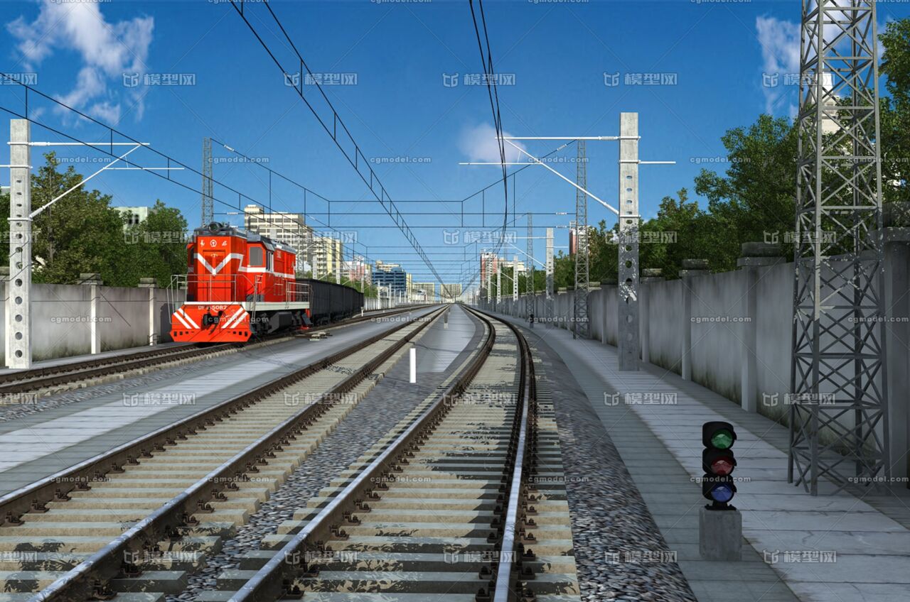 火车场景 货运 铁路 东风7火车 _ft101d作品_场景现代场景_cg模型网