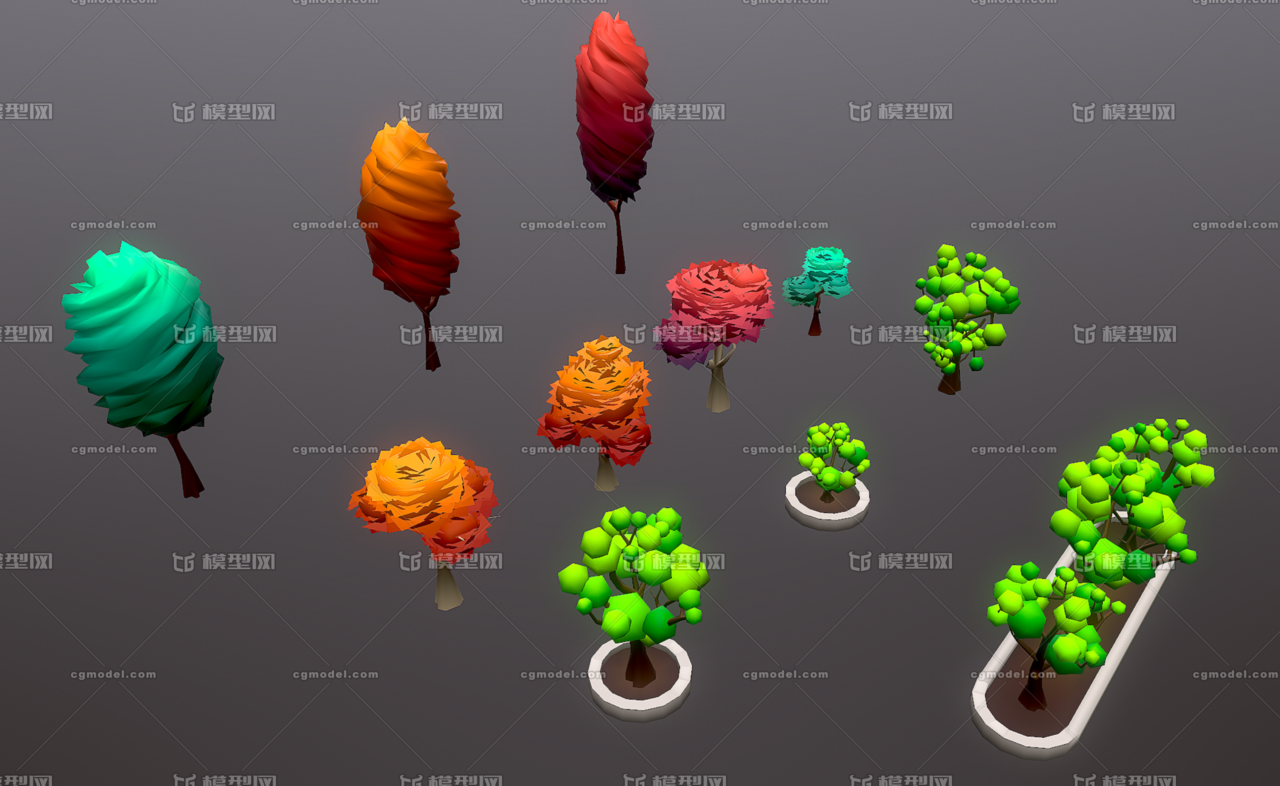 多边形 lowpoly 卡通 简模 q版 自然部件 树 植物 枫树 树木