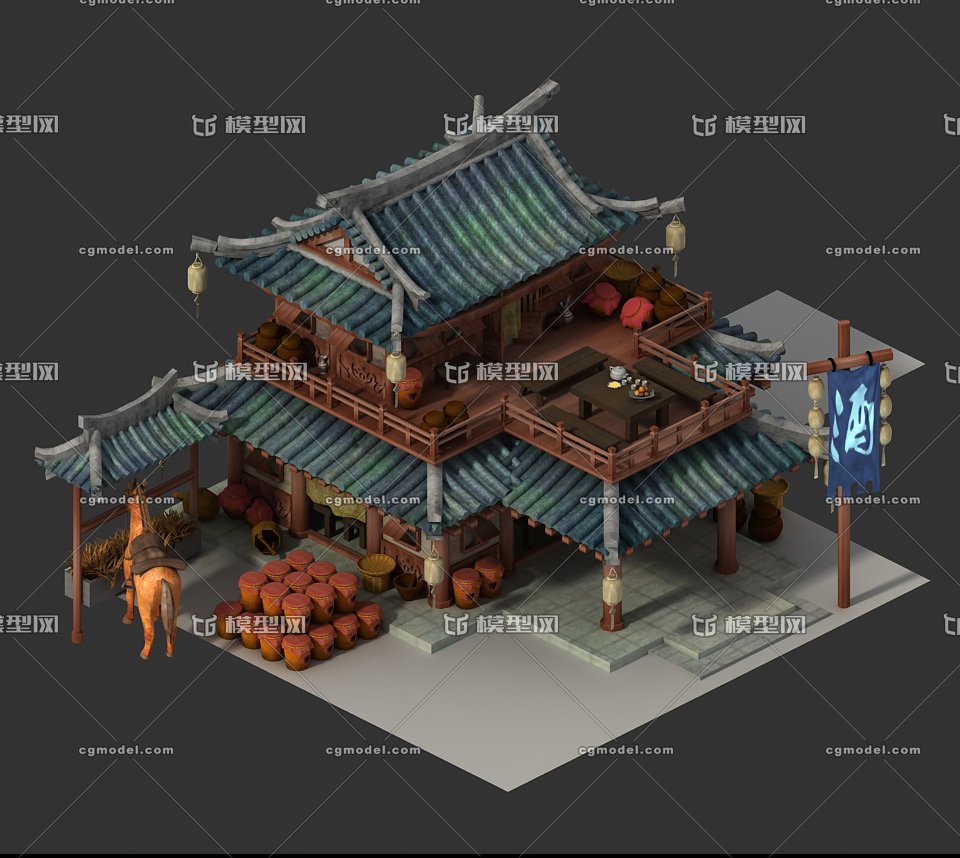 古建筑 木制阁楼模型-历史建筑模型库-3ds Max(.max)模型下载-cg模型网