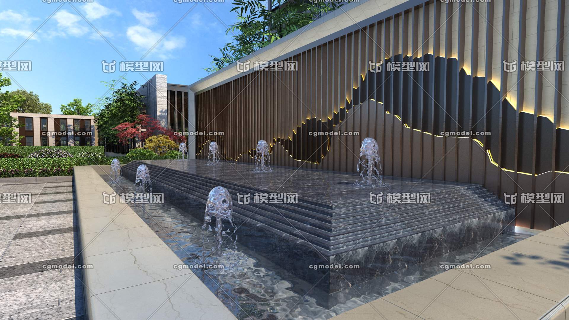 流水喷泉 室外模型-自然场景模型库-3ds Max(.max)模型下载-cg模型网
