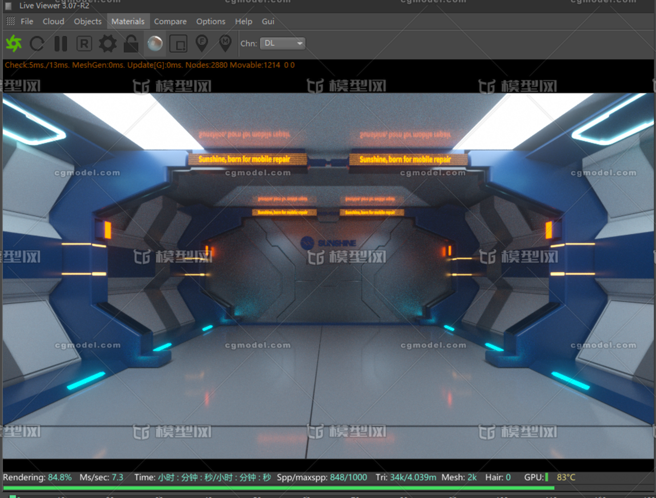 c4d 科幻空间场景隧道含灯光材质贴图电商产品场景必备模型-科幻场景模型库-Cinema 4D(.c4d)模型下载-cg模型网
