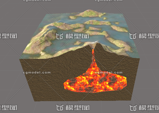结构 火山喷发 火山剖面 岩浆喷发 岩浆房 虚拟现实 写实地壳板块模型