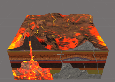 结构 火山喷发 火山剖面 岩浆喷发 岩浆房 虚拟现实 写实地壳板块模型