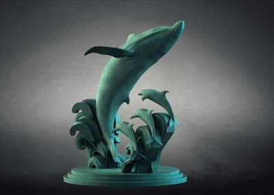 保护环境 海洋雕塑 鲸鱼雕塑 浪花模型 海洋动物 青铜鲸鱼 3d打印