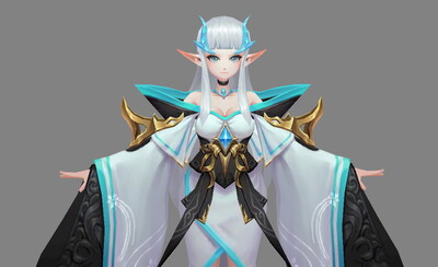 手绘卡通女孩 雪女 冰女 白发道姑 齐刘海仙女 仙姑 白头发 古代少女