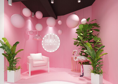 粉色美容店美容医院美陈火烈鸟
