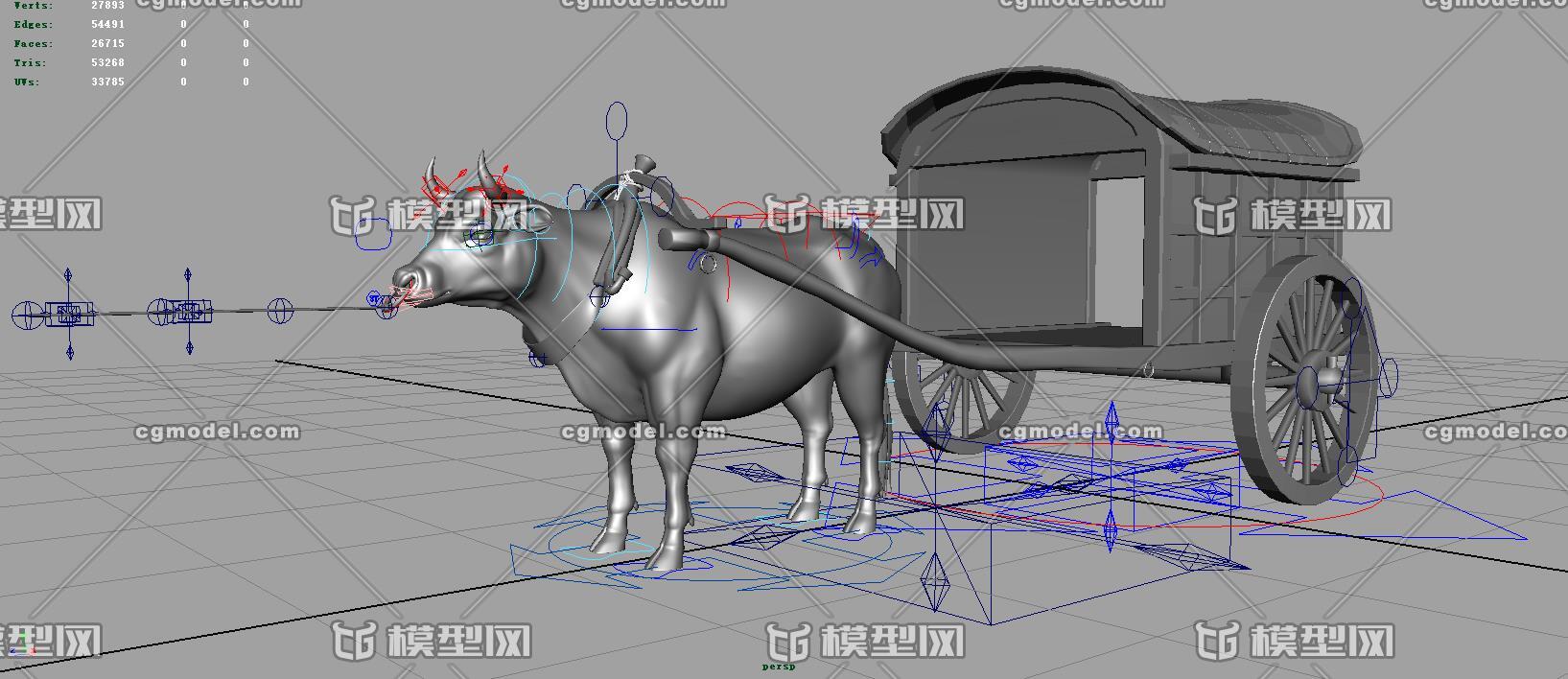 牛牛車古代牛拉車帶有綁定