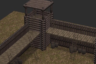 防守营寨 城墙寨子护栏山寨木头木头营寨楼栅栏木哨塔围栏山寨军事