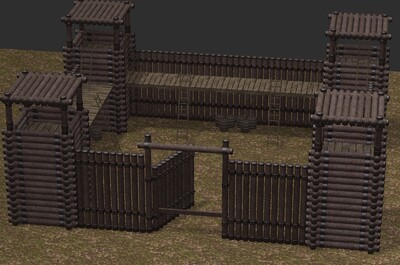 防守营寨 城墙寨子护栏山寨木头木头营寨楼栅栏木哨塔围栏山寨军事