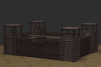 防守营寨 城墙寨子护栏山寨木头木头营寨楼栅栏木哨塔围栏山寨军事