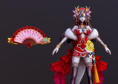 手绘 卡通 q版 可爱 二次元 女明星 小礼服 交际花 晚礼服 红裙 化装