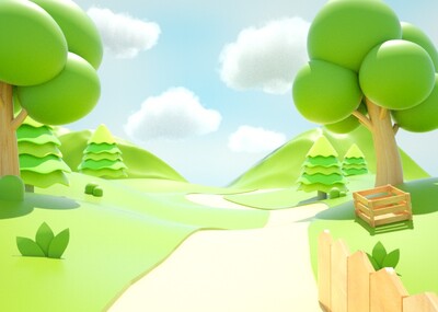 卡通道路树木草地c4d产品海报场景 oc渲染