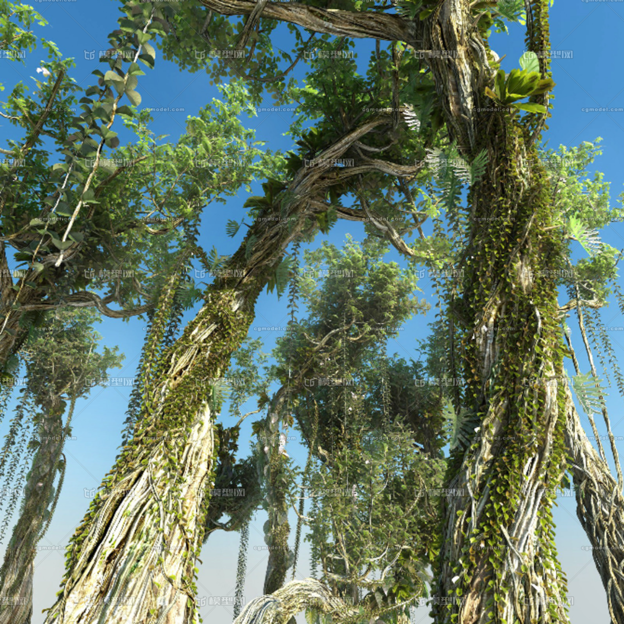 热带雨林树木10颗,按需下载,主体大尺寸_yfei作品_石头植物树木_cg