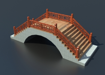 拱桥 中式拱桥 木栏杆 