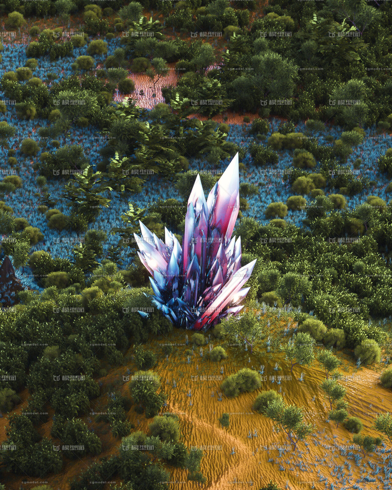 c4d渲染一片草地树木场景